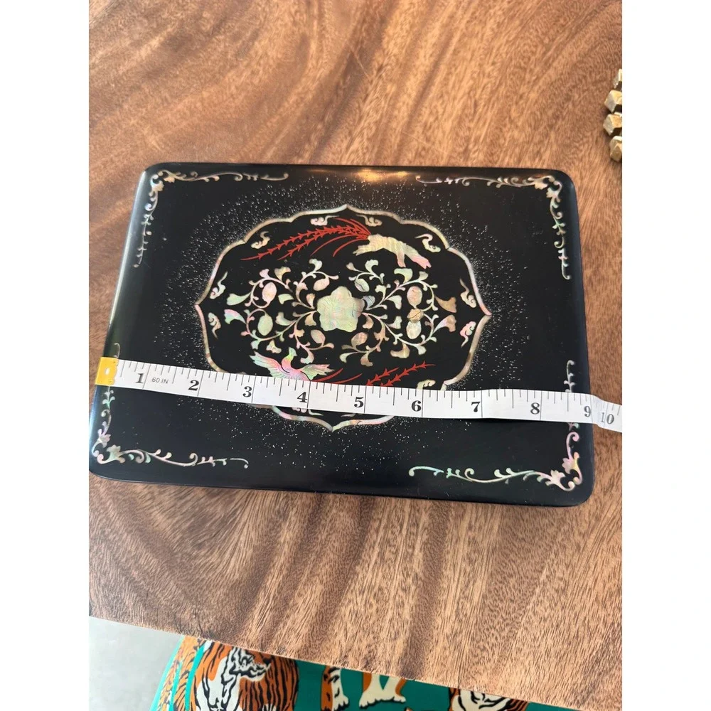 Korean Black Lacquer Box Mother of Pearl Inlay Phoenix Floral Hanji Najeonchilgi